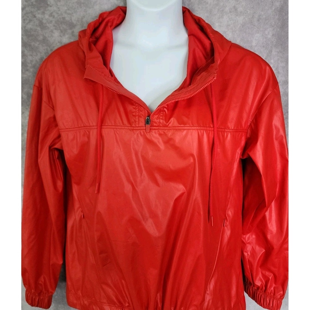 Fabletics Windbreaker Anorak Womens Large Red 1/4 Zip Hooded Sporty Rain Jacket - Picture 6 of 11